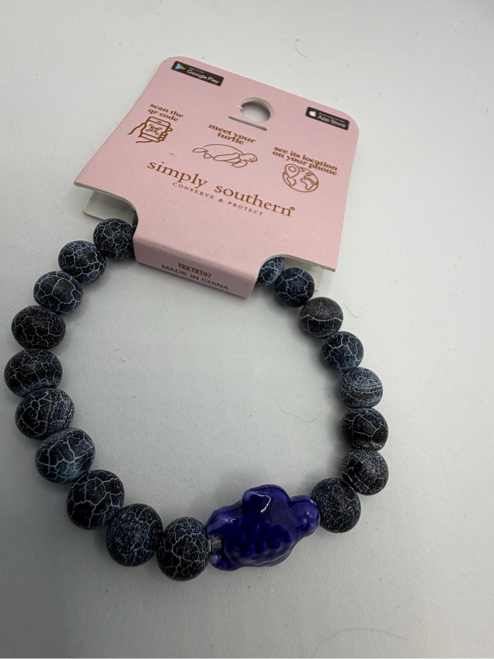 Simply Southern Crackle Bead Bracelet with Purple Turtle Charm